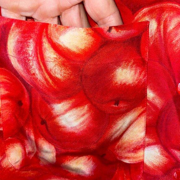 Liz Claiborne Vintage Womens Shirt Size 14 Red Apple Print Pure Silk - Picture 5 of 8